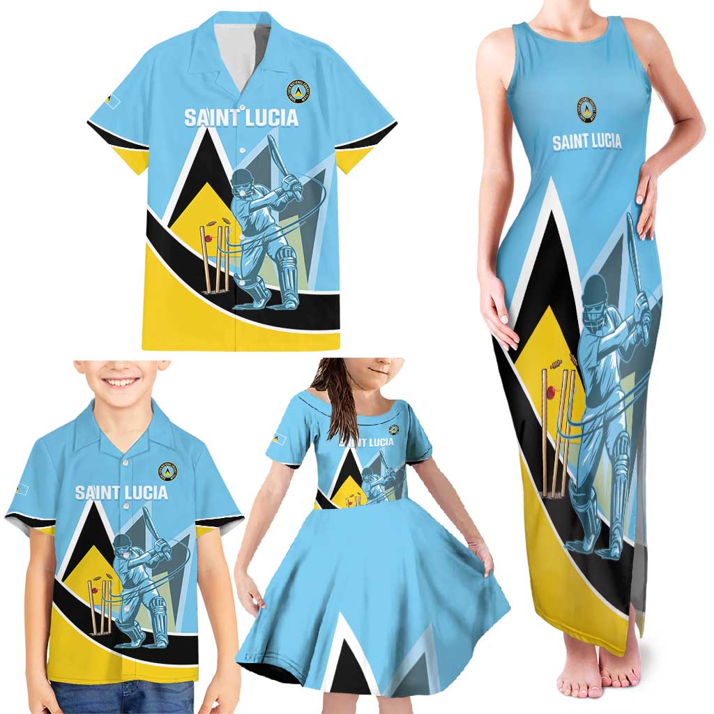 Custom Saint Lucia Cricket Family Matching Tank Maxi Dress and Hawaiian Shirt Go Champions - National Color - Wonder Print Shop