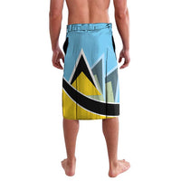 Blue cricket shorts with black and yellow graphic design, elastic waistband.