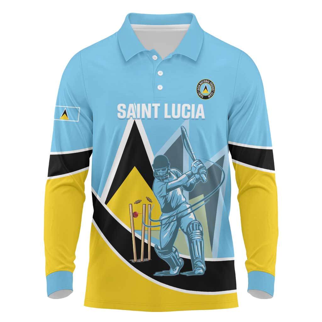 Custom Saint Lucia Cricket Long Sleeve Polo Shirt Go Champions - National Color - Wonder Print Shop