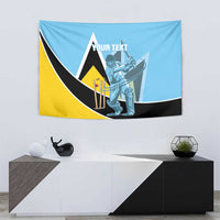 Blue cricket tapestry featuring a kneeling batsman graphic, yellow and black accents, custom text