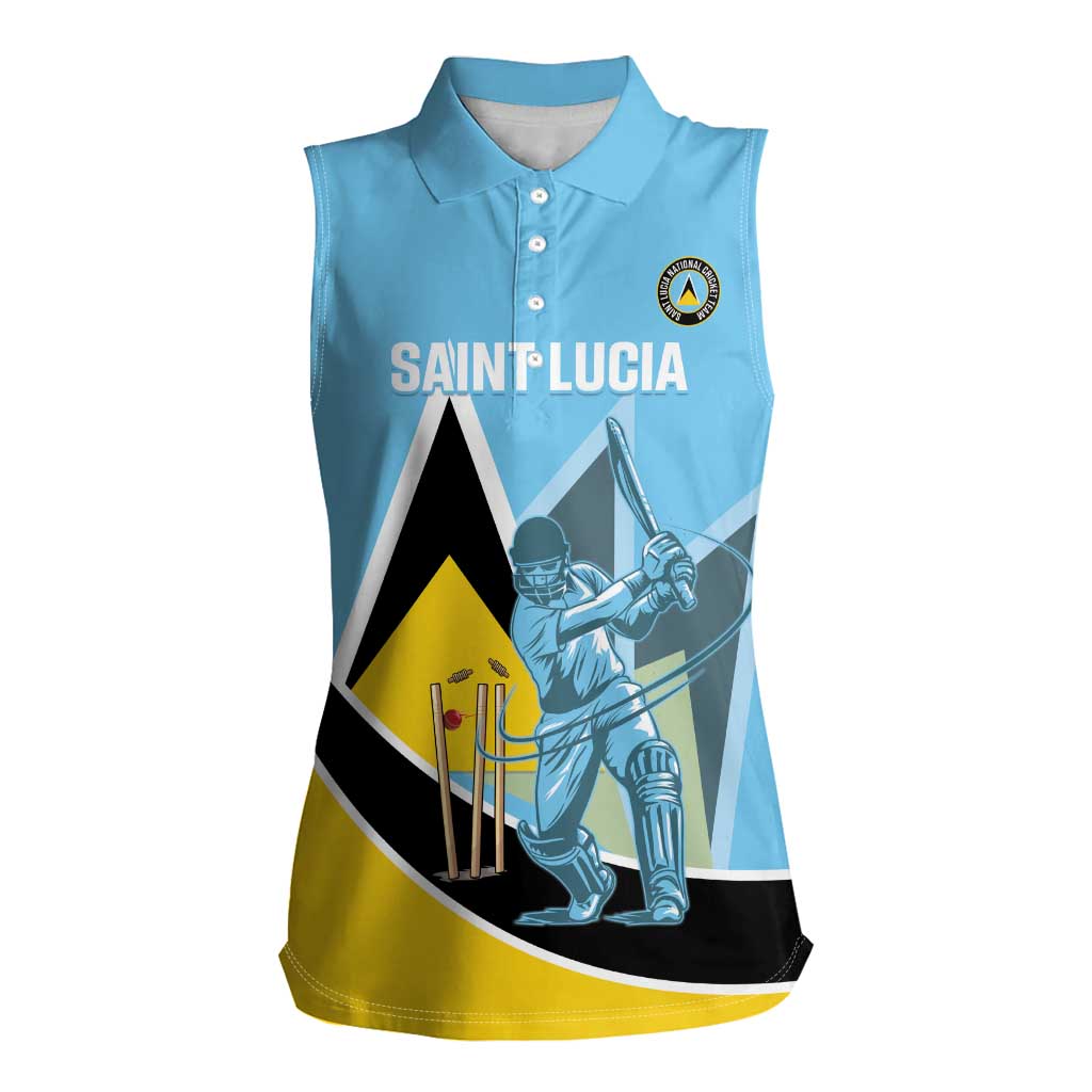 Custom Saint Lucia Cricket Women Sleeveless Polo Shirt Go Champions - National Color - Wonder Print Shop