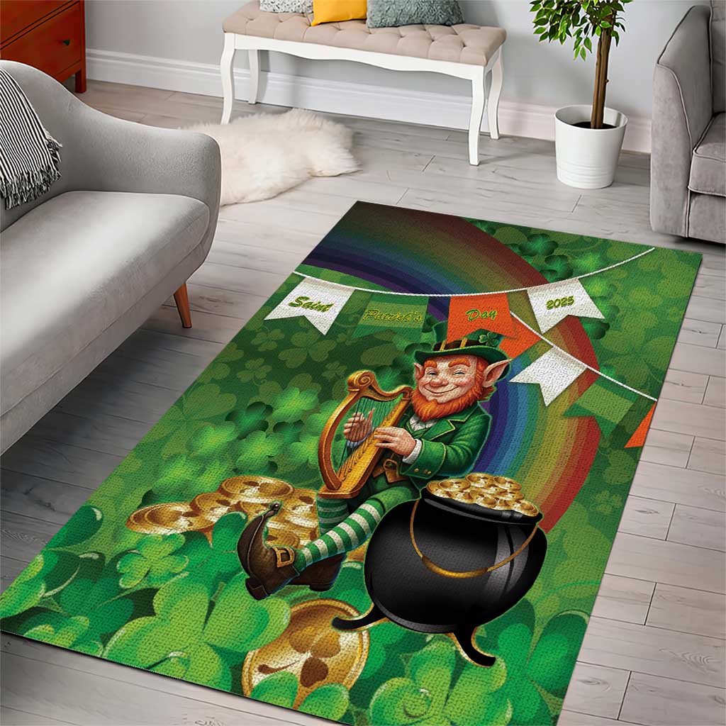 Happy Saint Patrick's Day Area Rug Leprechaun With Irish Harp - Shamrock Pattern - Wonder Print Shop