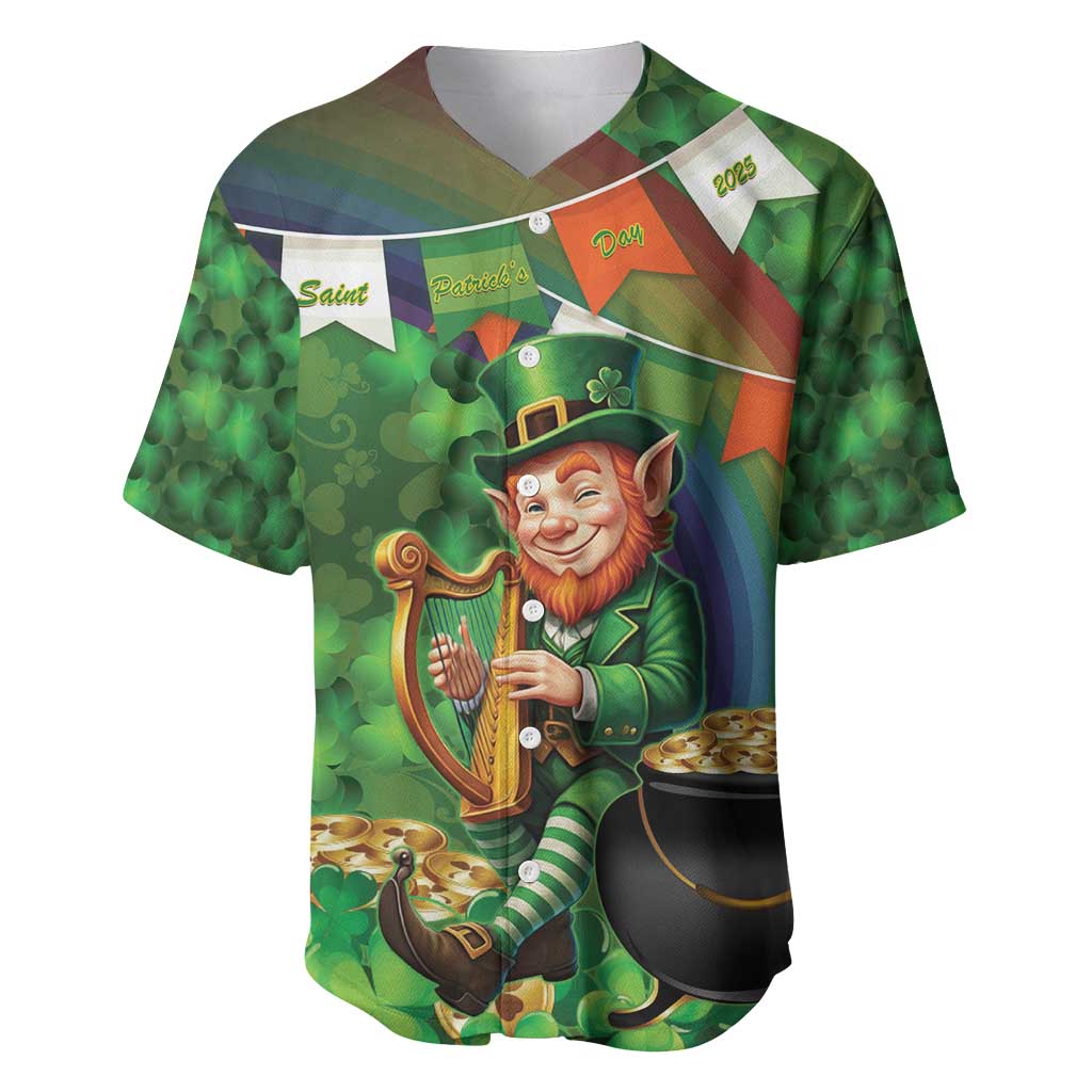 Happy Saint Patrick's Day Baseball Jersey Leprechaun With Irish Harp - Shamrock Pattern - Wonder Print Shop