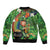 Happy Saint Patrick's Day Bomber Jacket Leprechaun With Irish Harp - Shamrock Pattern - Wonder Print Shop