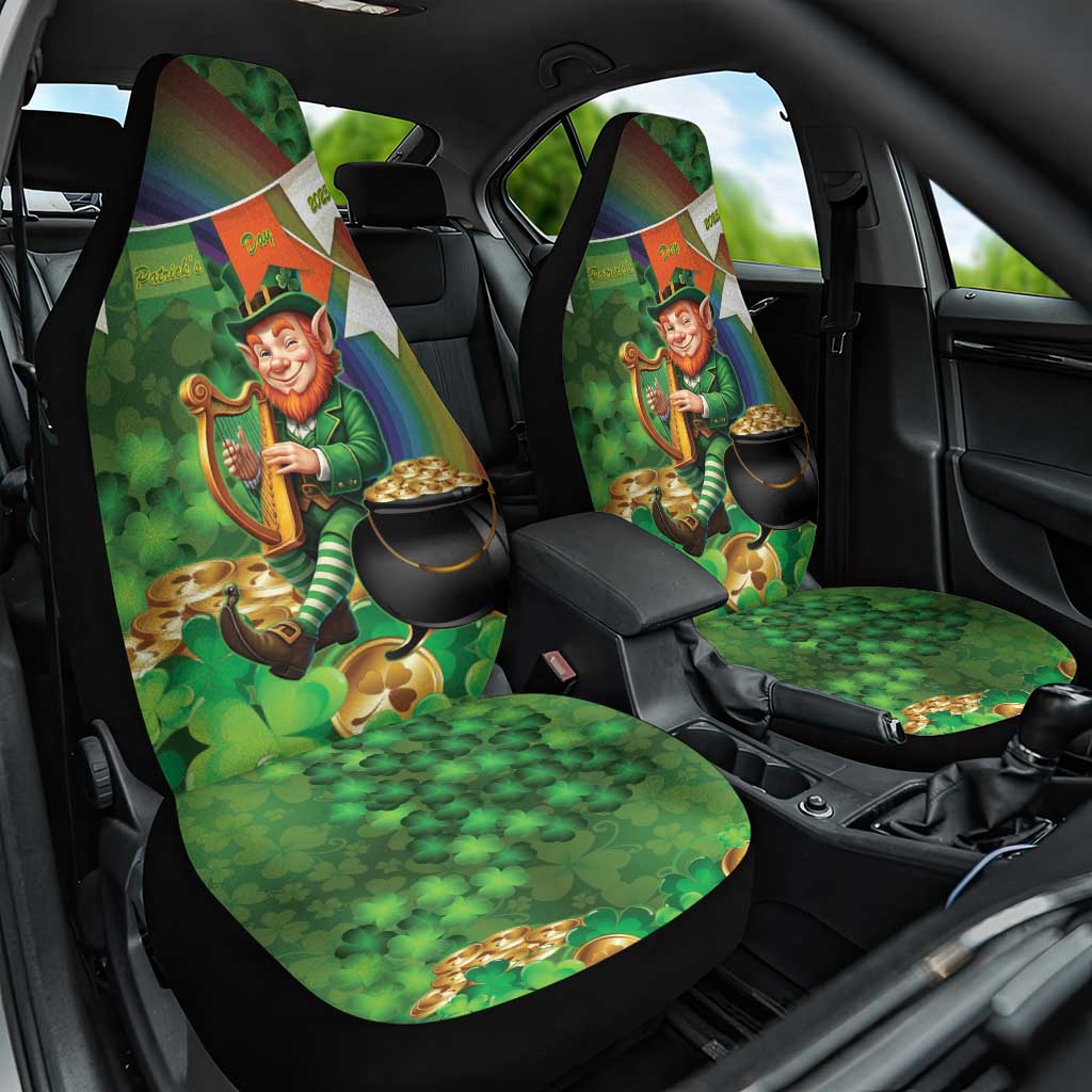 Happy Saint Patrick's Day Car Seat Cover Leprechaun With Irish Harp - Shamrock Pattern - Wonder Print Shop