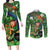 Happy Saint Patrick's Day Couples Matching Long Sleeve Bodycon Dress and Long Sleeve Button Shirt Leprechaun With Irish Harp - Shamrock Pattern