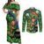 Happy Saint Patrick's Day Couples Matching Off Shoulder Maxi Dress and Long Sleeve Button Shirt Leprechaun With Irish Harp - Shamrock Pattern