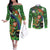 Happy Saint Patrick's Day Couples Matching Off The Shoulder Long Sleeve Dress and Long Sleeve Button Shirt Leprechaun With Irish Harp - Shamrock Pattern