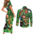 Happy Saint Patrick's Day Couples Matching Short Sleeve Bodycon Dress and Long Sleeve Button Shirt Leprechaun With Irish Harp - Shamrock Pattern