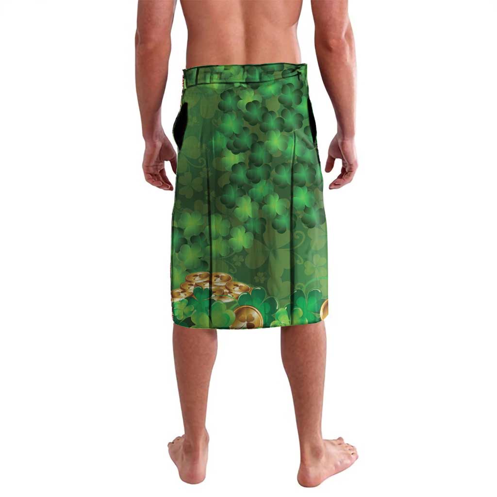 Green shamrock-pattern lava lava sarong with clover grid and hem border
