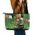 Happy Saint Patrick's Day Leather Tote Bag Leprechaun With Irish Harp - Shamrock Pattern