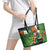 Happy Saint Patrick's Day Leather Tote Bag Leprechaun With Irish Harp - Shamrock Pattern