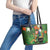 Happy Saint Patrick's Day Leather Tote Bag Leprechaun With Irish Harp - Shamrock Pattern