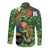 Happy Saint Patrick's Day Long Sleeve Button Shirt Leprechaun With Irish Harp - Shamrock Pattern