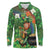 Happy Saint Patrick's Day Long Sleeve Polo Shirt Leprechaun With Irish Harp - Shamrock Pattern - Wonder Print Shop