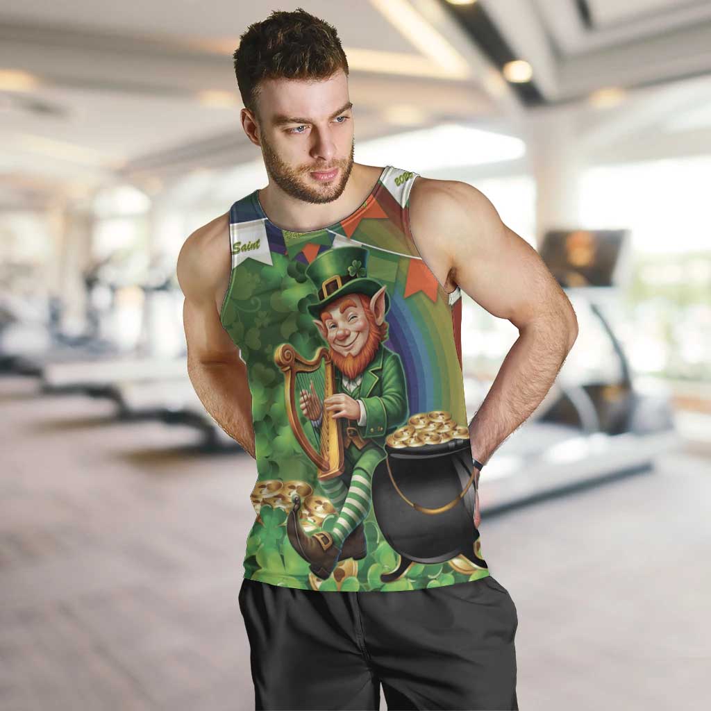 Happy Saint Patrick's Day Men Tank Top Leprechaun With Irish Harp - Shamrock Pattern