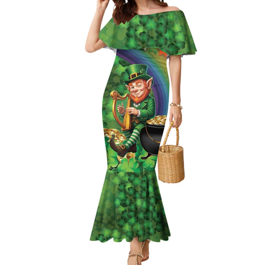 Happy Saint Patrick's Day Mermaid Dress Leprechaun With Irish Harp - Shamrock Pattern - Wonder Print Shop