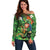 Happy Saint Patrick's Day Off Shoulder Sweater Leprechaun With Irish Harp - Shamrock Pattern