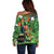 Happy Saint Patrick's Day Off Shoulder Sweater Leprechaun With Irish Harp - Shamrock Pattern