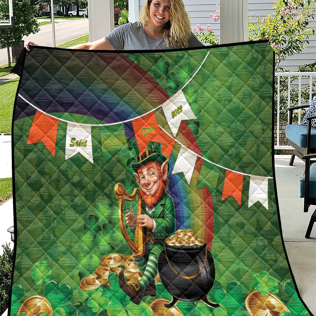 Happy Saint Patrick's Day Quilt Leprechaun With Irish Harp - Shamrock Pattern - Wonder Print Shop