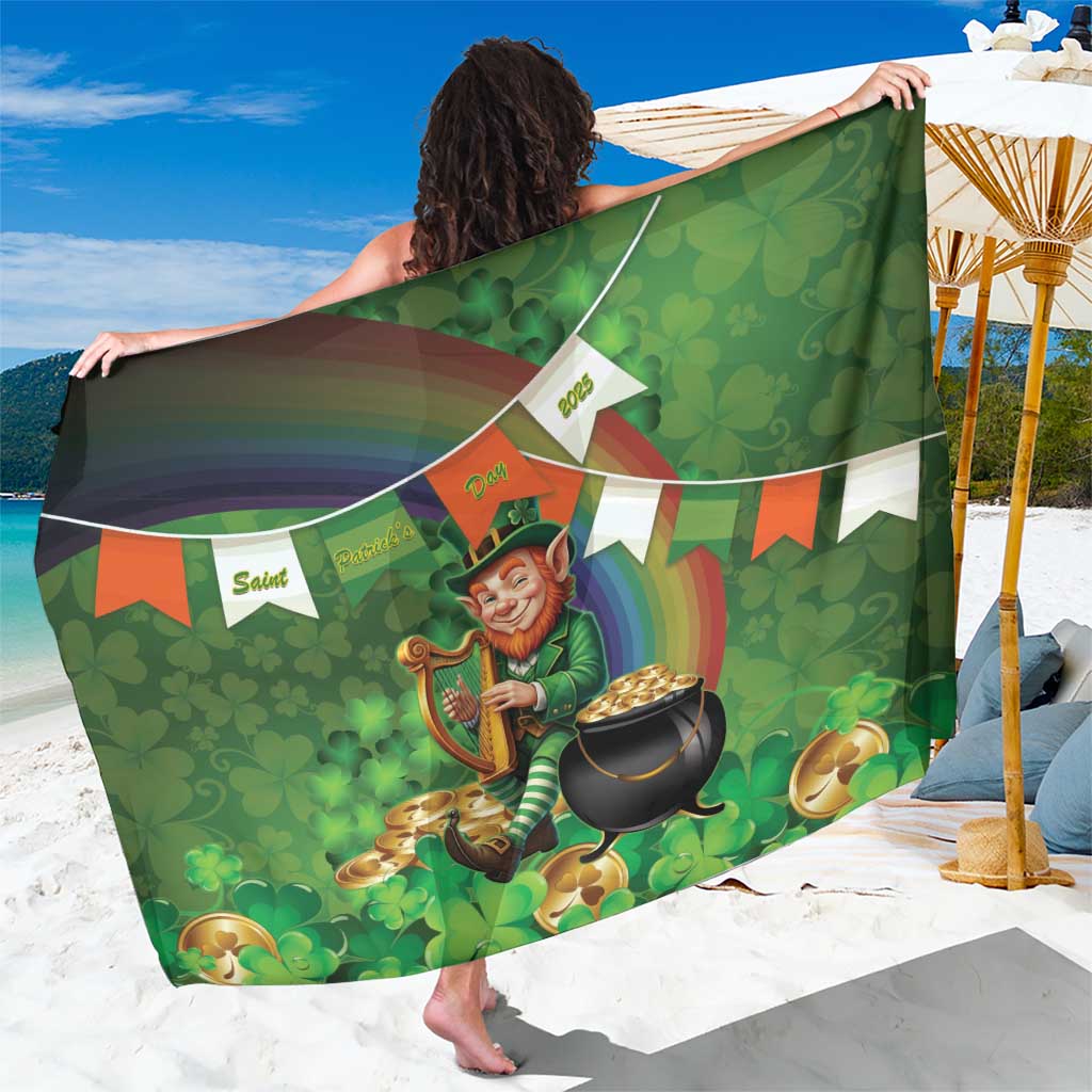 Happy Saint Patrick's Day Sarong Leprechaun With Irish Harp - Shamrock Pattern