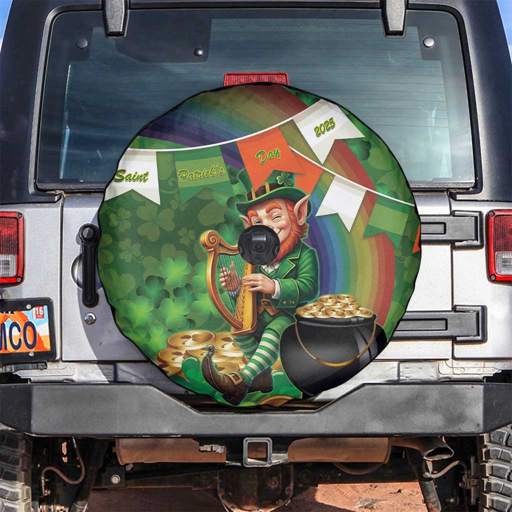 Happy Saint Patrick's Day Spare Tire Cover Leprechaun With Irish Harp - Shamrock Pattern - Wonder Print Shop