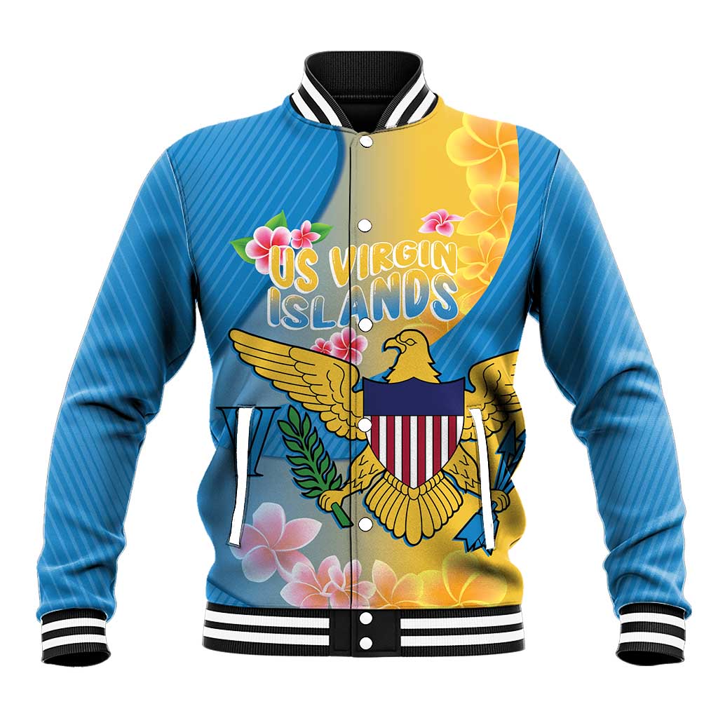 US Virgin Islands Baseball Jacket Coat of Arms Plumeria Curve Style - Wonder Print Shop