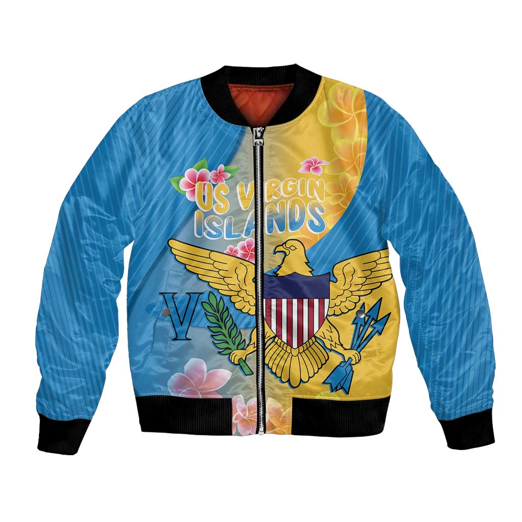 US Virgin Islands Bomber Jacket Coat of Arms Plumeria Curve Style - Wonder Print Shop