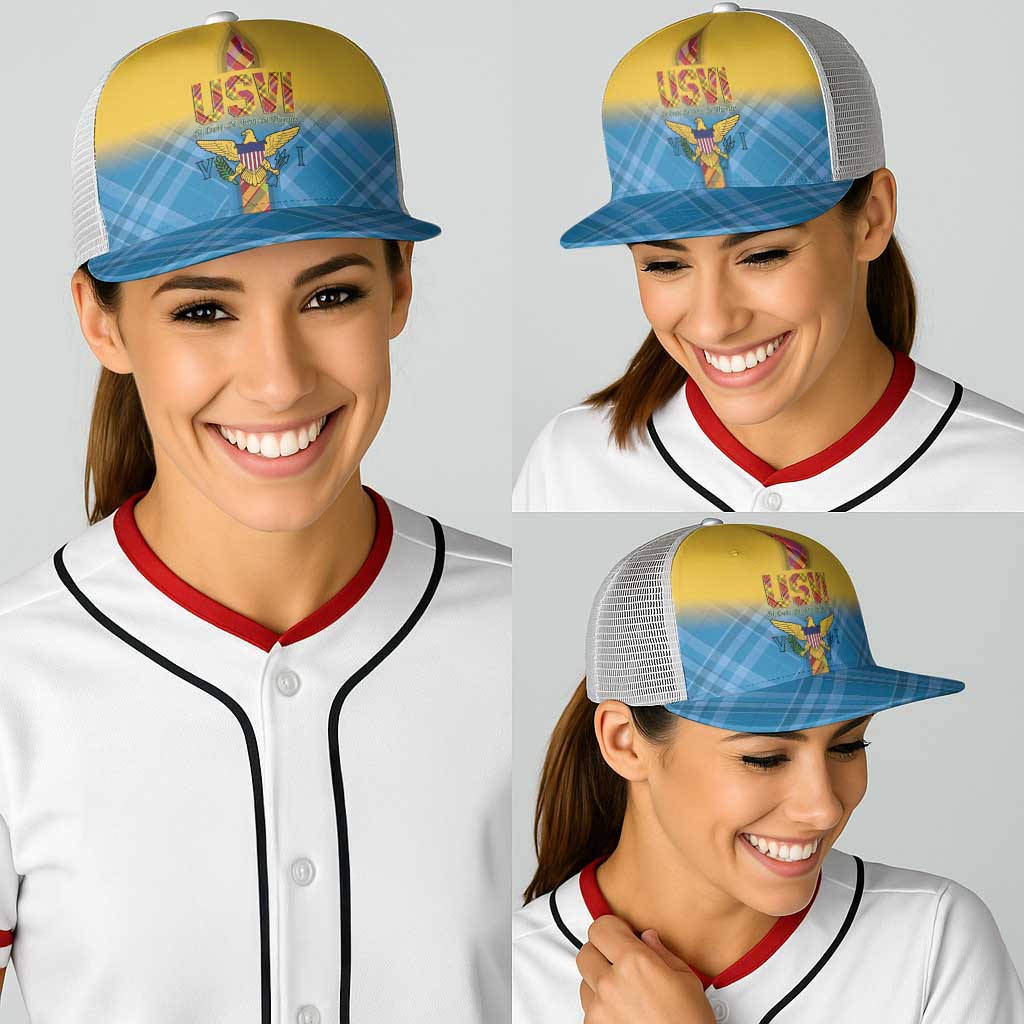 US Virgin Islands Baseball Net Cap Madras Pattern Gradient Style - Wonder Print Shop