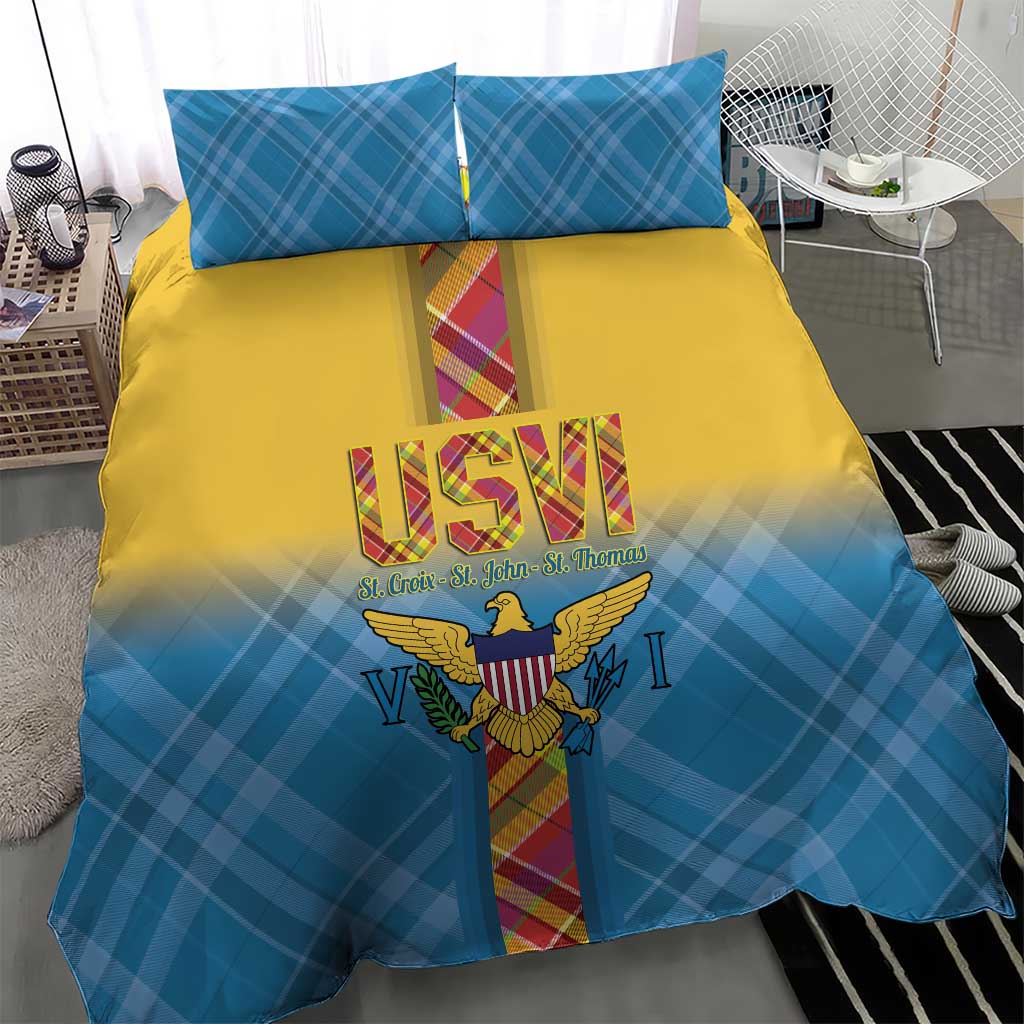 US Virgin Islands Bedding Set Madras Pattern Gradient Style - Wonder Print Shop