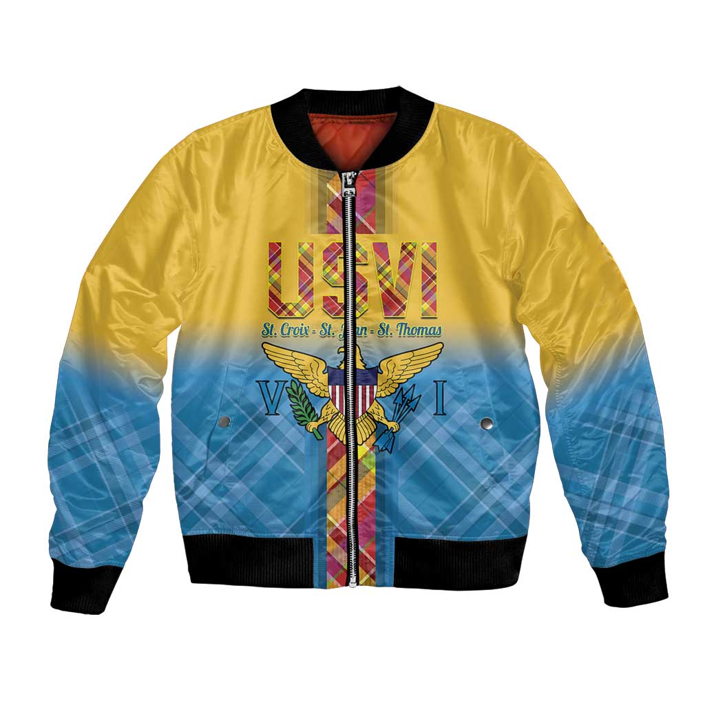 US Virgin Islands Bomber Jacket Madras Pattern Gradient Style - Wonder Print Shop