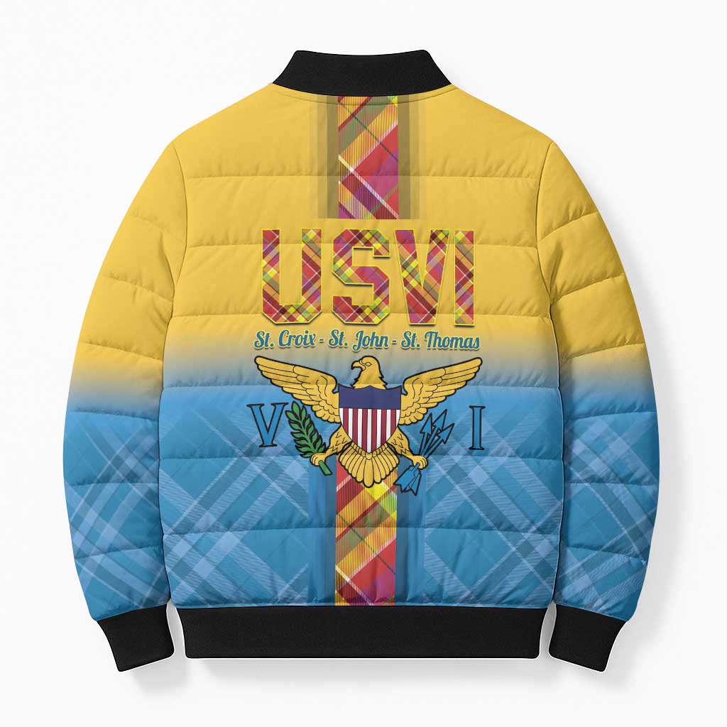 US Virgin Islands Bomber Puffer Jacket Madras Pattern Gradient Style - Wonder Print Shop