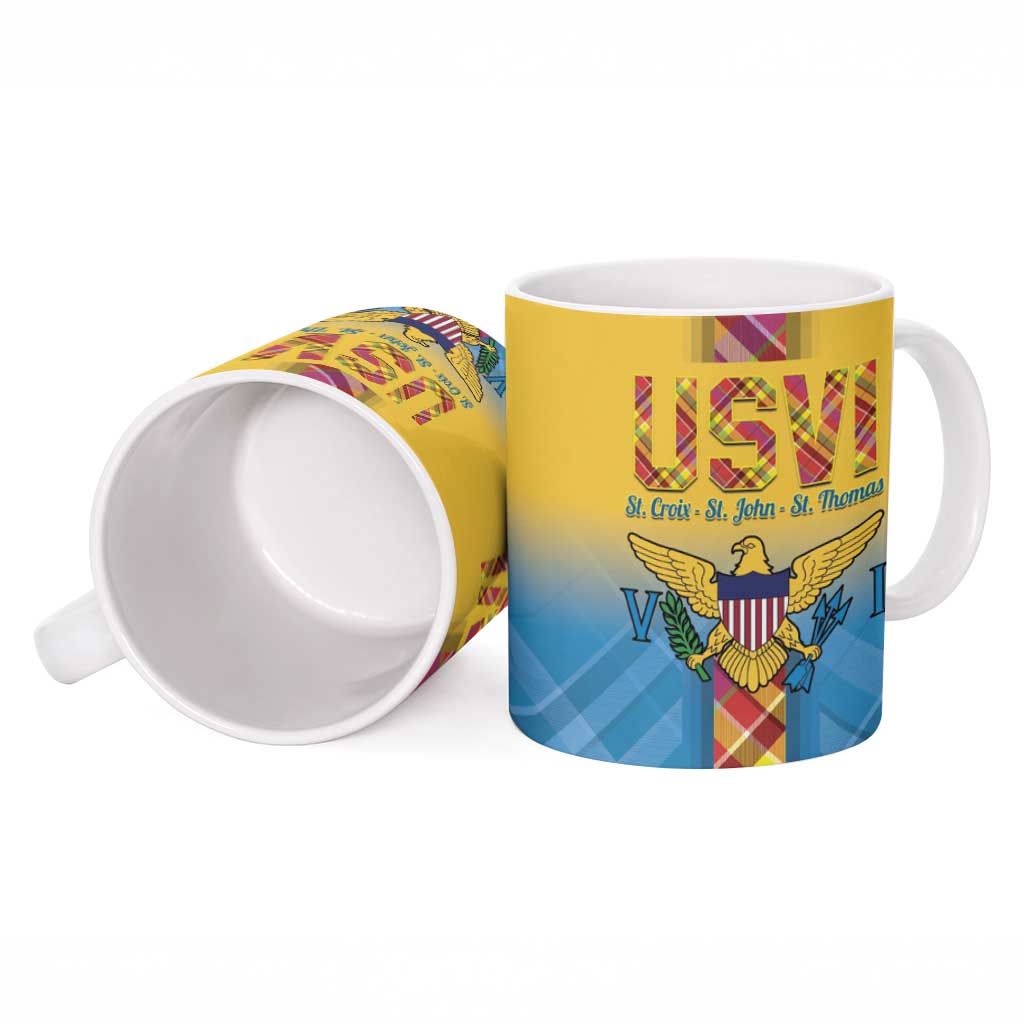 US Virgin Islands Ceramic Mug Madras Pattern Gradient Style - Wonder Print Shop