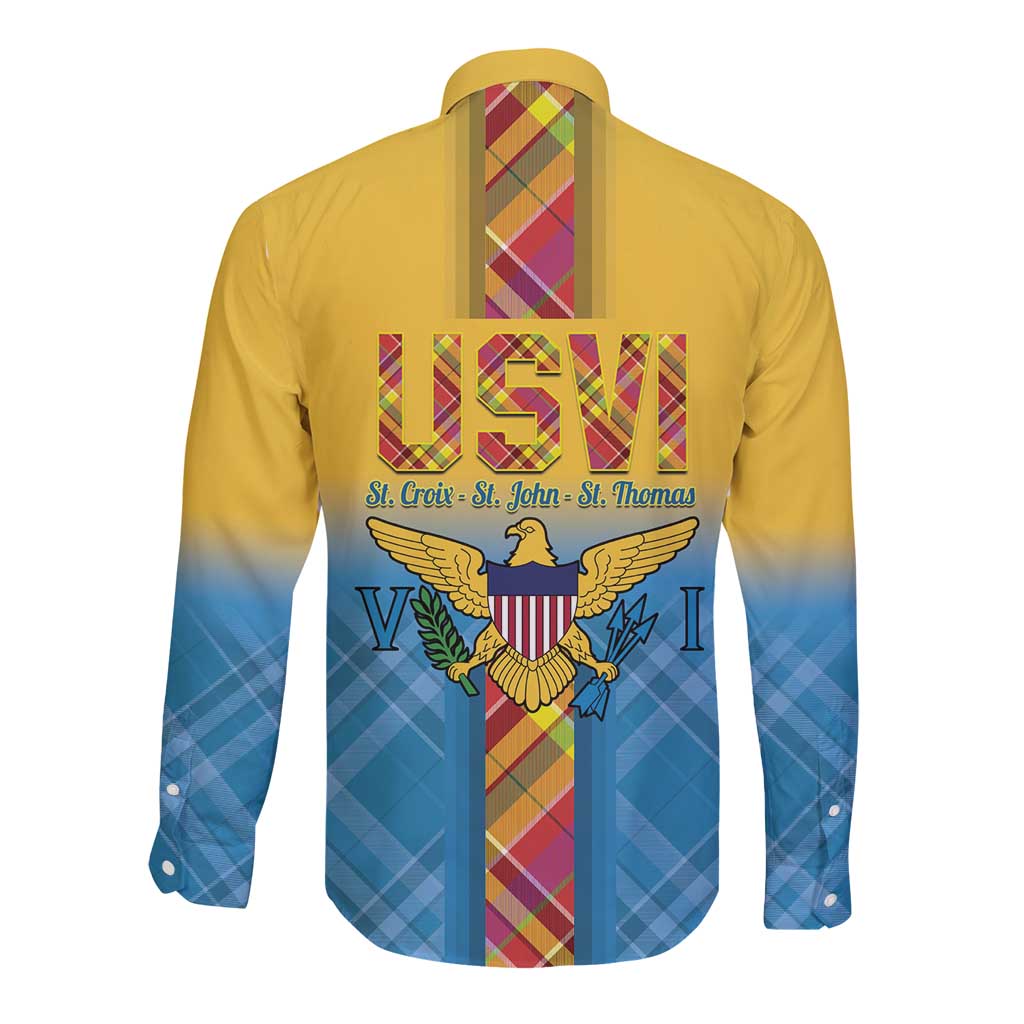 US Virgin Islands Long Sleeve Button Shirt Madras Pattern Gradient Style - Wonder Print Shop