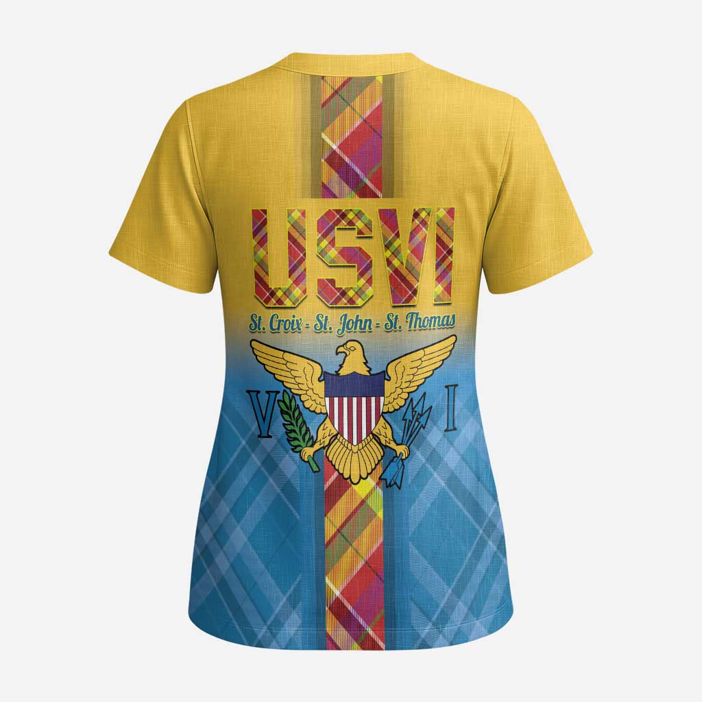 US Virgin Islands Scrub Top Madras Pattern Gradient Style - Wonder Print Shop