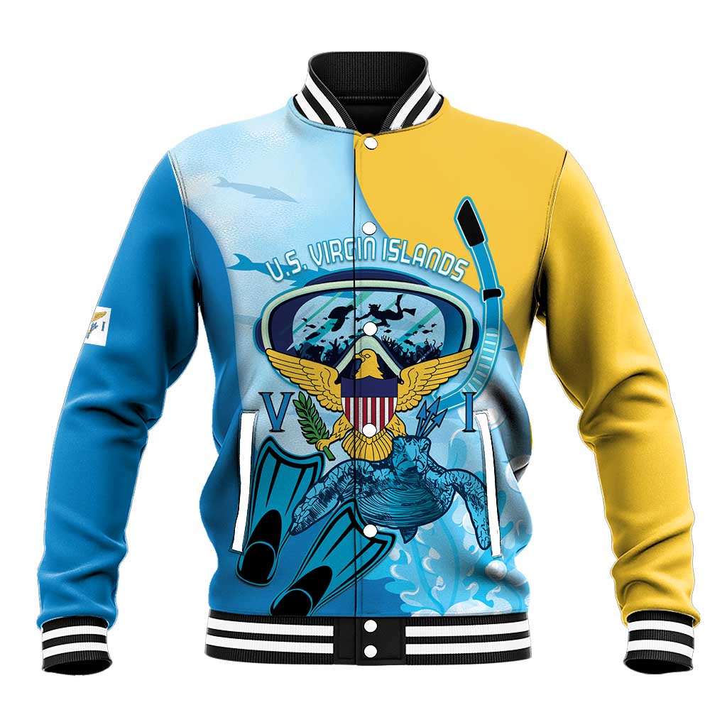 US Virgin Islands Snorkeling Baseball Jacket Sea Turtle Snorkel Ocean Style - Wonder Print Shop