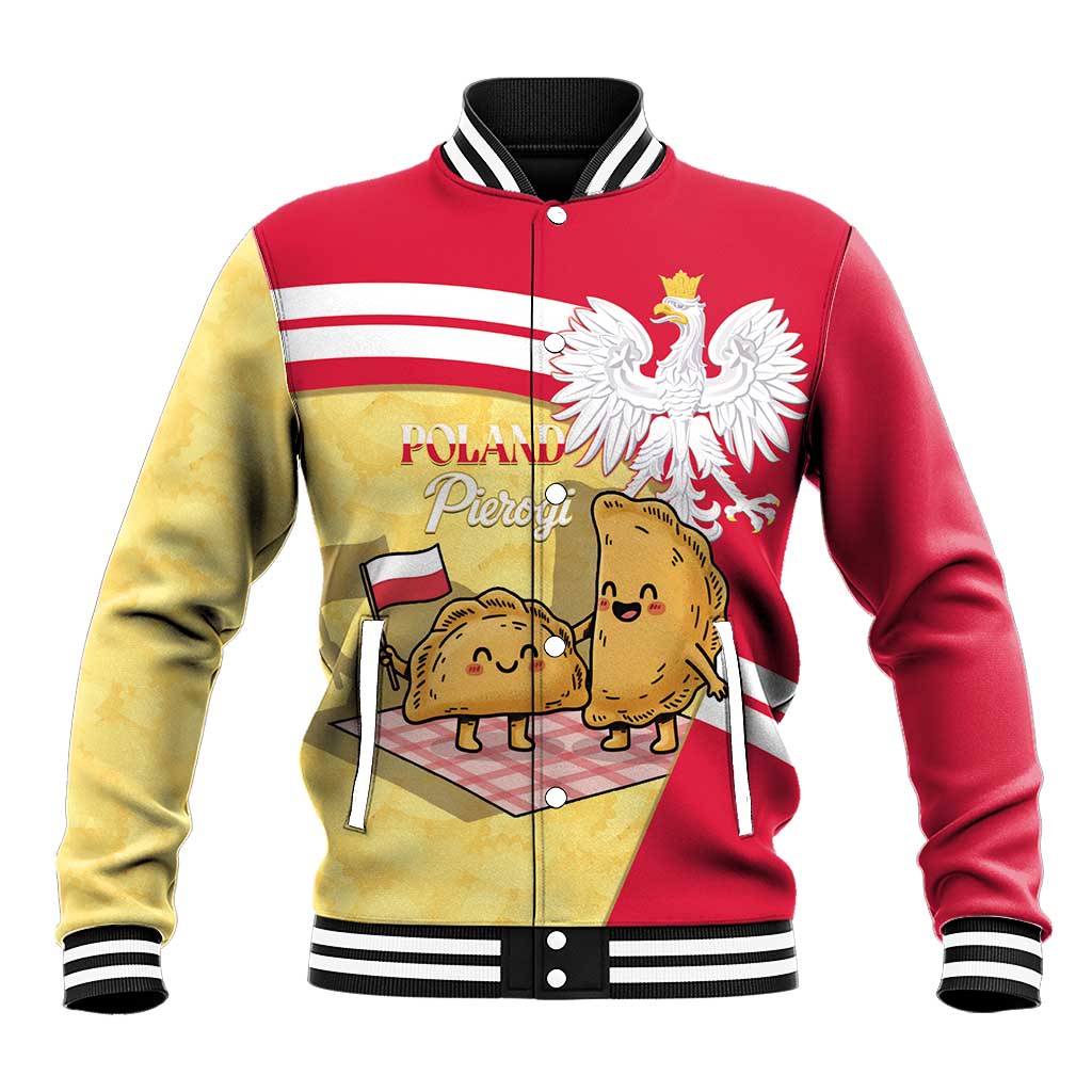 Personalised Poland Pierogi Baseball Jacket Polish Dumplings With Coat Of Arms