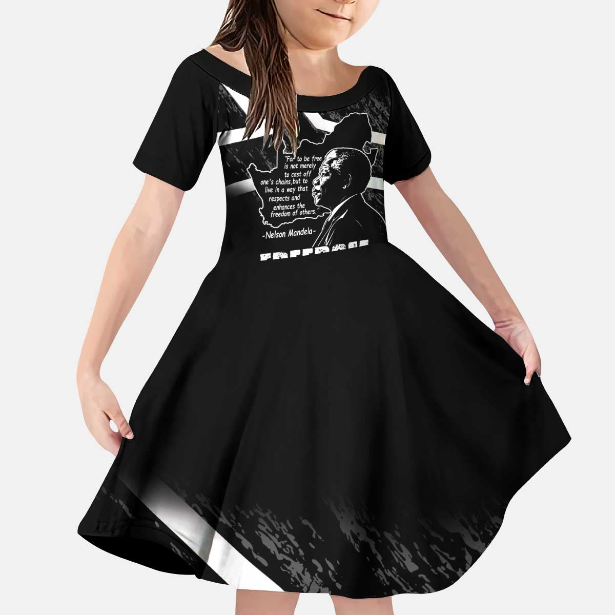 South Africa Freedom Day Kid Short Sleeve Dress Nelson Mandela With Map