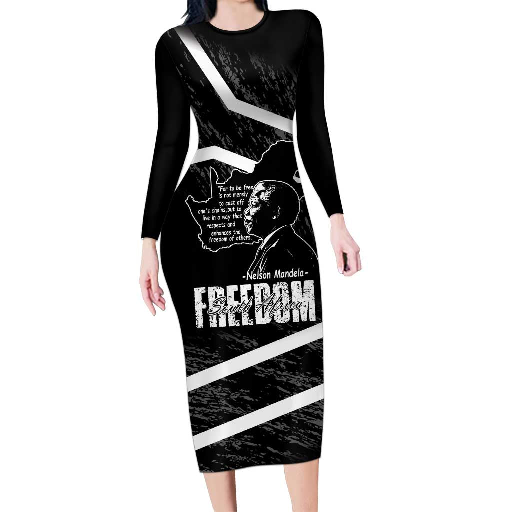 South Africa Freedom Day Long Sleeve Bodycon Dress Nelson Mandela With Map