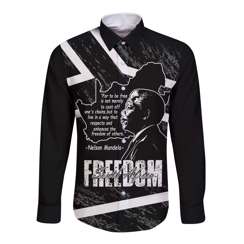 South Africa Freedom Day Long Sleeve Button Shirt Nelson Mandela With Map