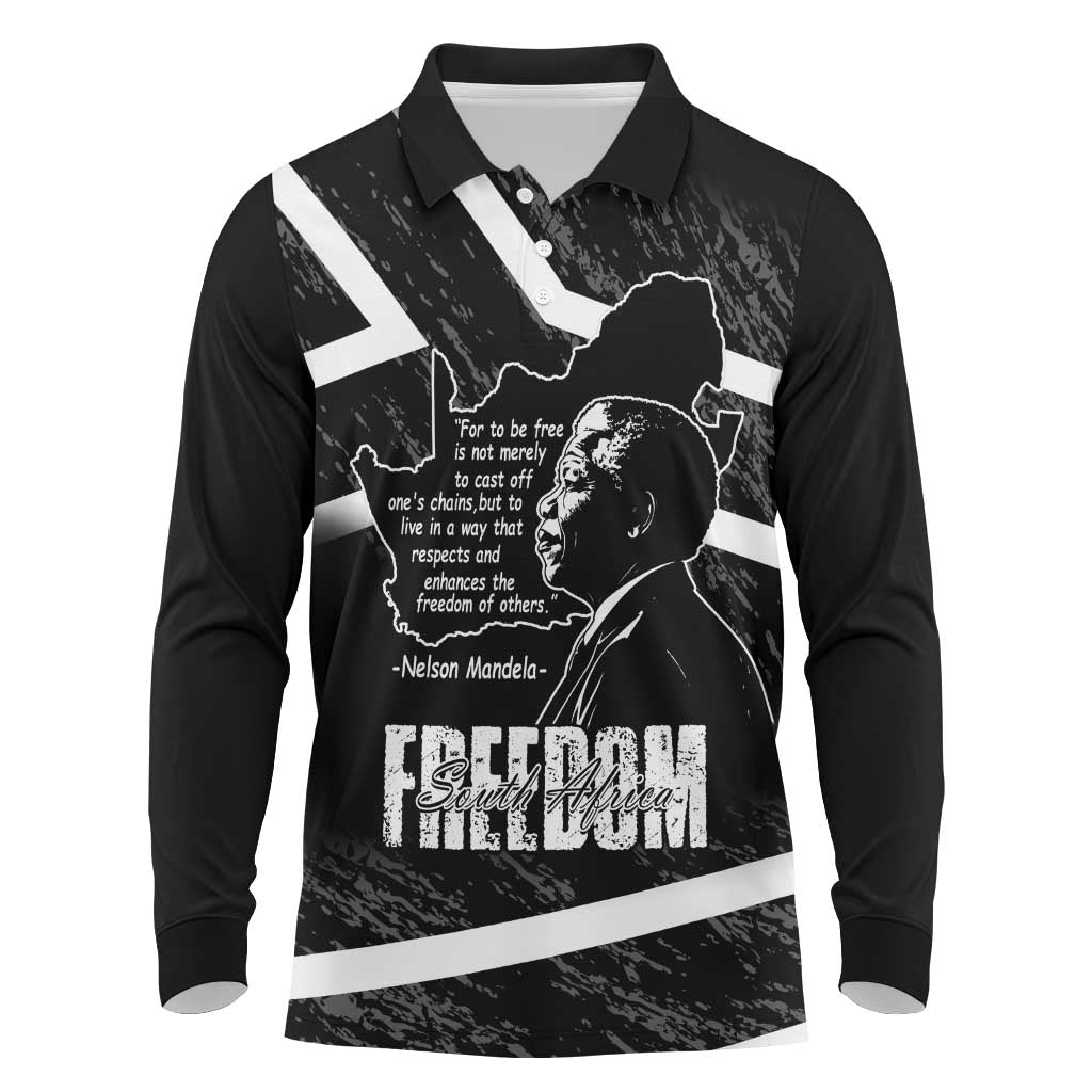 South Africa Freedom Day Long Sleeve Polo Shirt Nelson Mandela With Map