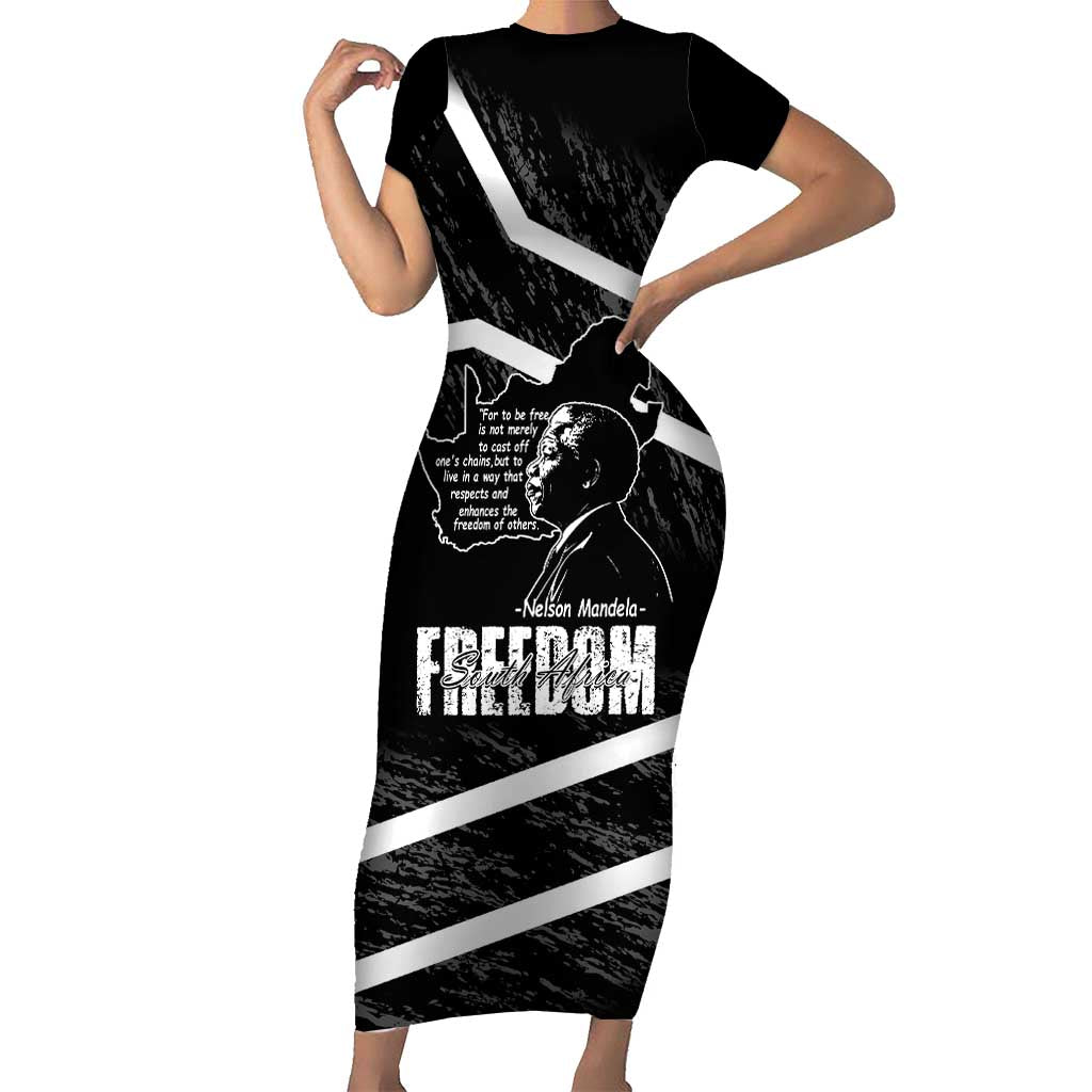 South Africa Freedom Day Short Sleeve Bodycon Dress Nelson Mandela With Map