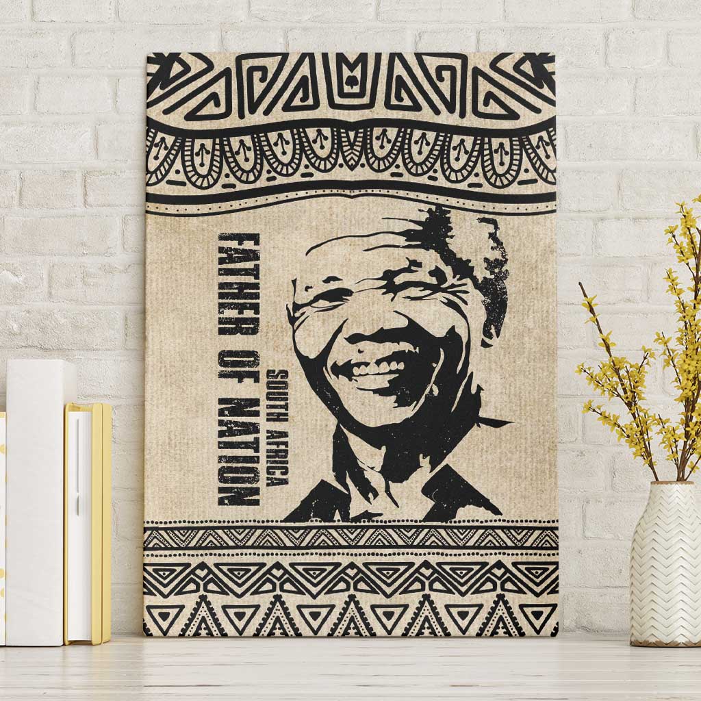 South Africa Nelson Mandela - Father Of Nation Canvas Wall Art Vintage African Pattern