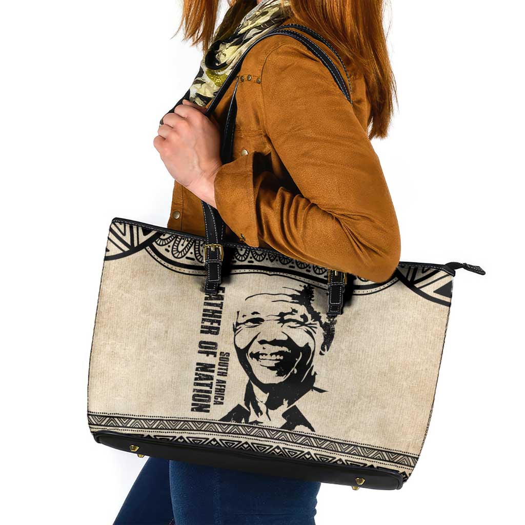 South Africa Nelson Mandela - Father Of Nation Leather Tote Bag Vintage African Pattern