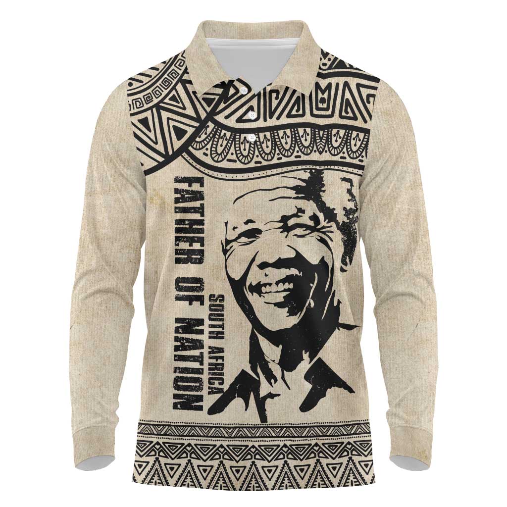 South Africa Nelson Mandela - Father Of Nation Long Sleeve Polo Shirt Vintage African Pattern