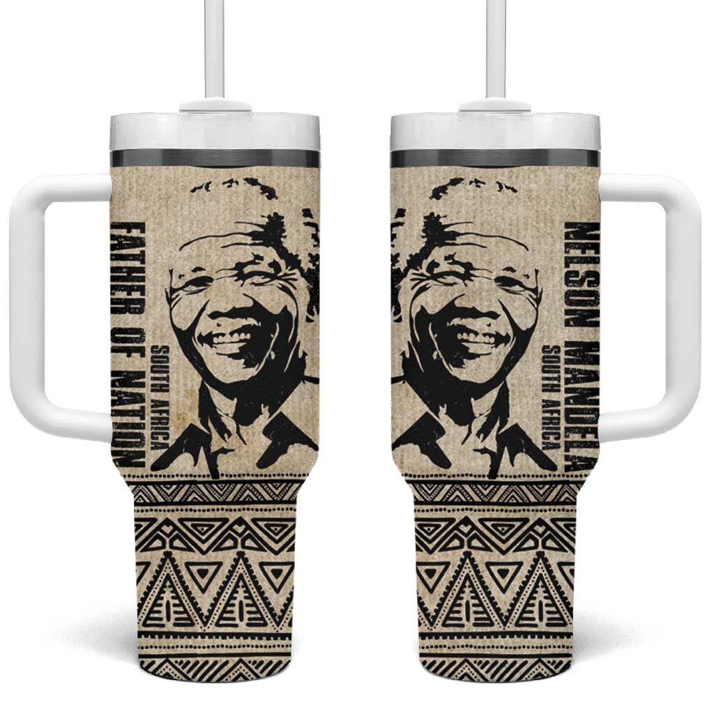 South Africa Nelson Mandela - Father Of Nation Tumbler With Handle Vintage African Pattern