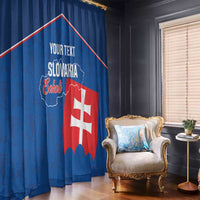 Blue custom window curtain with Slovakia graphic and red-white cross shield design