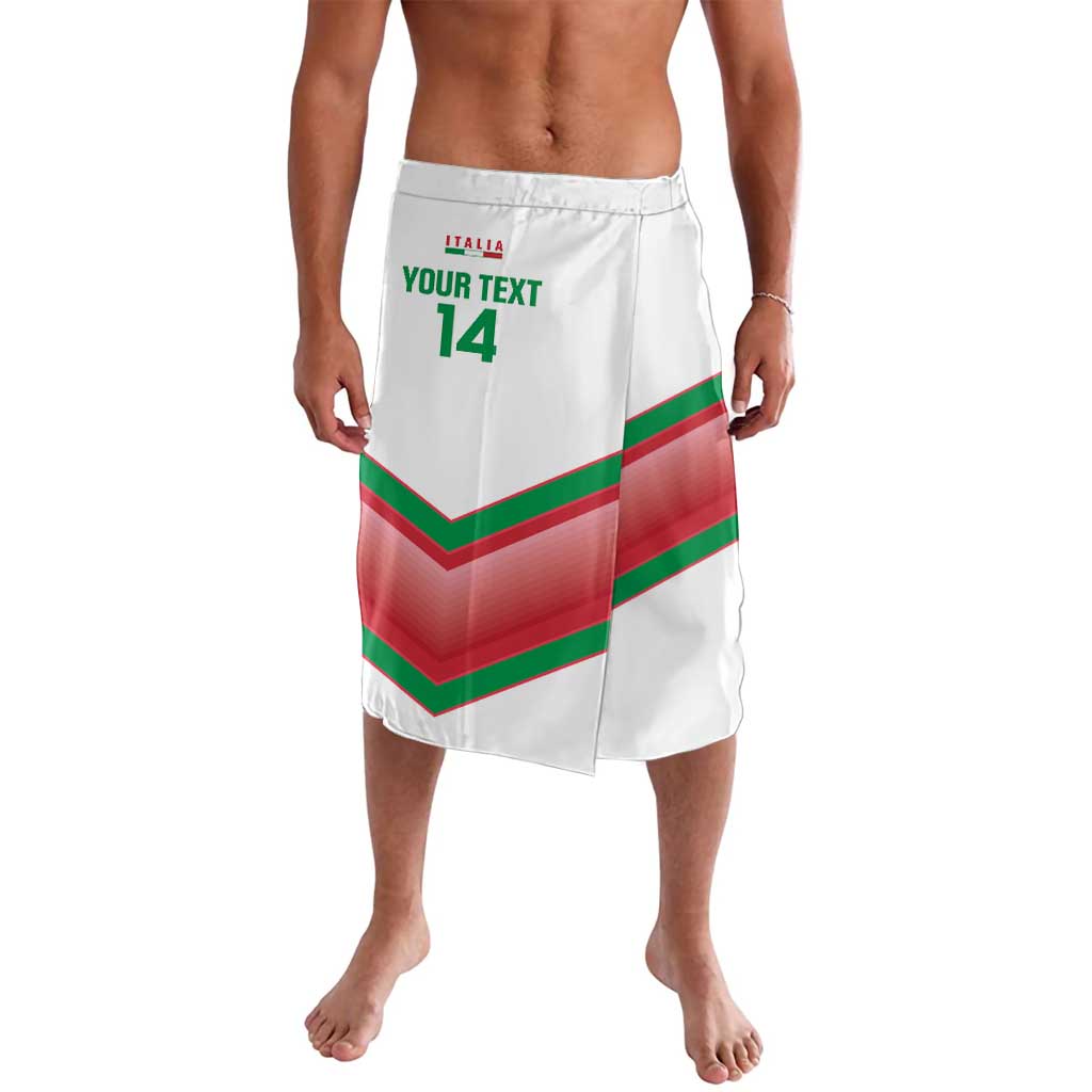 White football shorts with Italy chevron stripe, custom text and number 14
