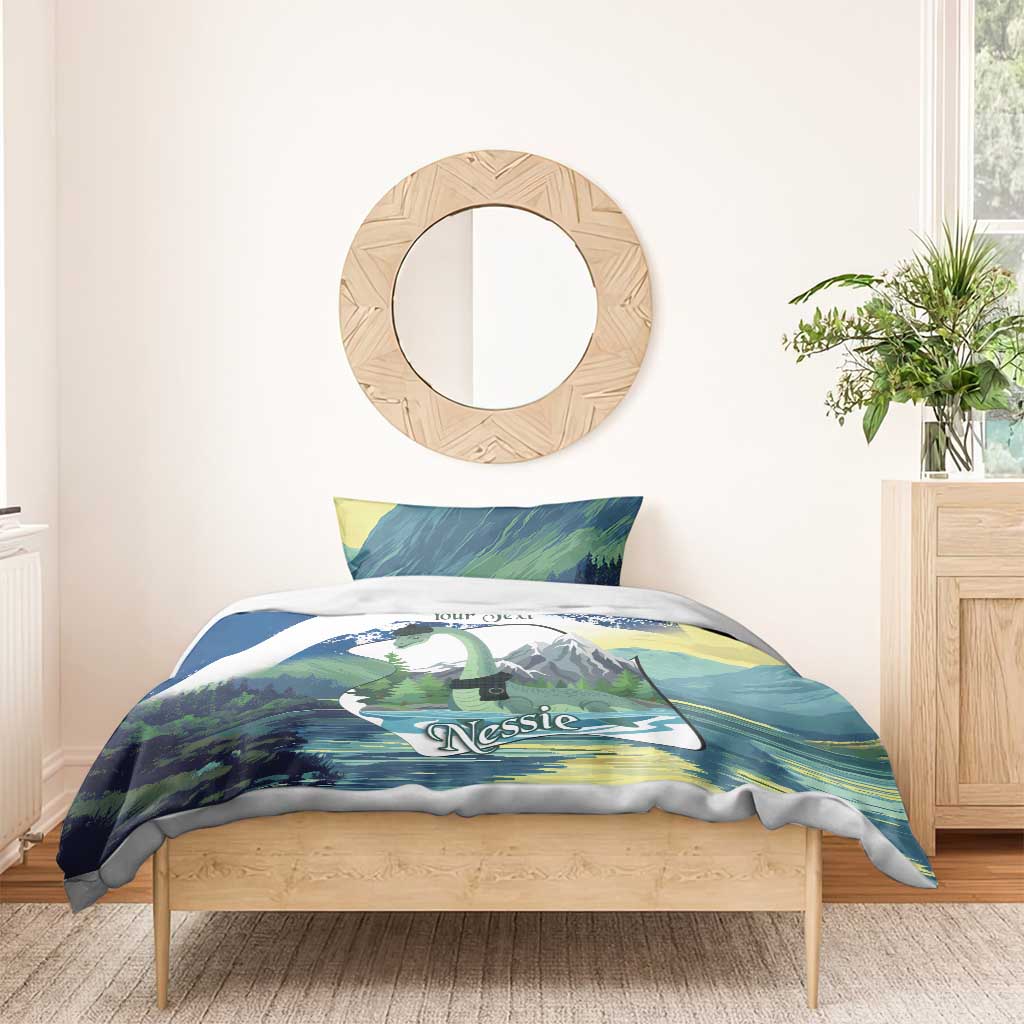 Personalised Nessie Scotland Bedding Set Scottish Folklore Loch Ness Monster