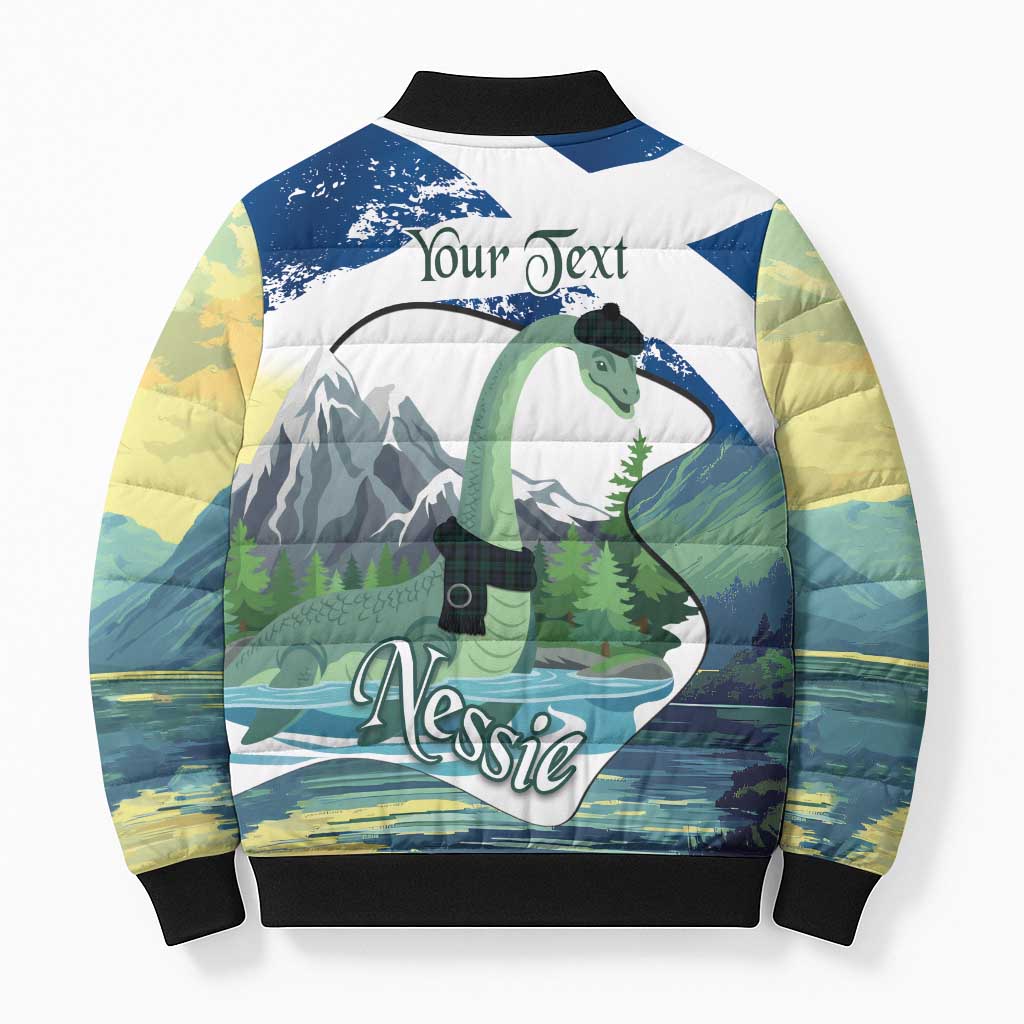 Personalised Nessie Scotland Bomber Puffer Jacket Scottish Folklore Loch Ness Monster